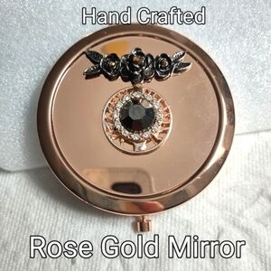 Rose Gold Compact Mirror Case w/ Black & Copper Jewels